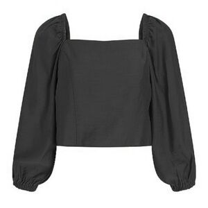 Express Black Puff Sleeve Crop Top with Bow Tie Back